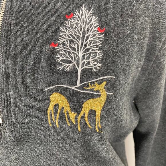 Artisians 1/2 Zip Embroidered Pullover Fleece Tunic Dark Gray Sweater Sz Medium - Picture 8 of 11